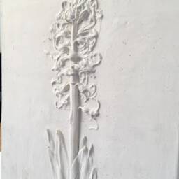 Tile Hyacinth Cast. Botanical Decorative Unique Plaster Wall Art Frame Wood Concrete Impression Pressed Flowers Eco Friendly - thumbnail 2