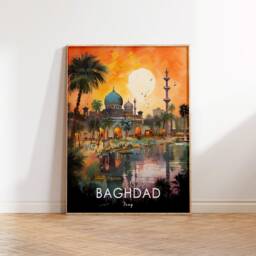 Baghdad Iraq Travel Poster Islamic Floral Wall Art - thumbnail 3