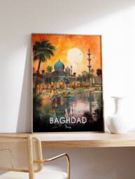 Baghdad Iraq Travel Poster Islamic Floral Wall Art - thumbnail 1