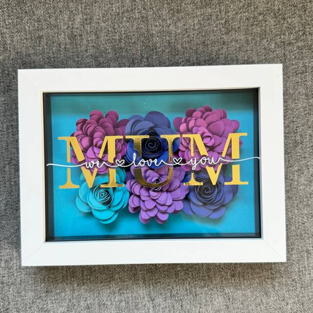 Personalised Mum Frame, Paper Flowers Frame, Hand Roller Flower Shadow Box, Mother's Day Frame Gift, Flowers First Mothers Day - image 1