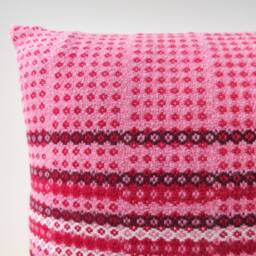 Pink & Red Handwoven Cushion - Lambswool Geometric Pillow - thumbnail 3