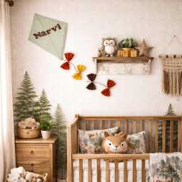 Rich Earthy Tones, Kite Wall Decor For Bedroom, Handmade Nursery Hanging Unisex Playroom - thumbnail 1