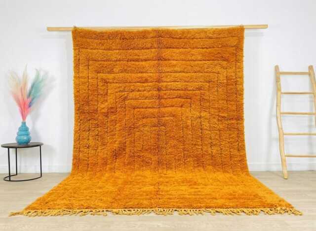 Orange Geometric Moroccan Shag Rug, Large Area Berber Wool Carpet, Hand Tufted Boho Decor - image 1