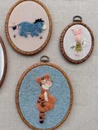 Individual Pooh Friends Nursery Wall Art - Tigger, Eeyore, & Piglet Handmade Needle Felt Embroidery Hoop Heirloom Baby Room D??cor - thumbnail 1
