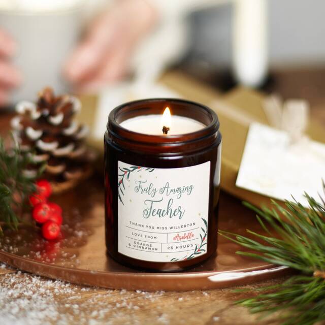 Personalised Teacher Christmas Candle Scented Soy Wax Apothecary Jar - image 1