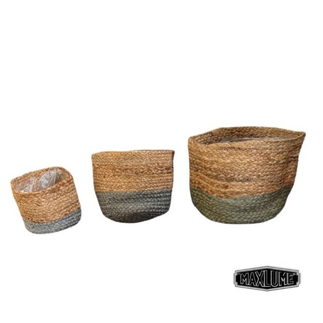 Set Of 3 Jute Plant Pots Handmade Natural Indoor Planter - image 1