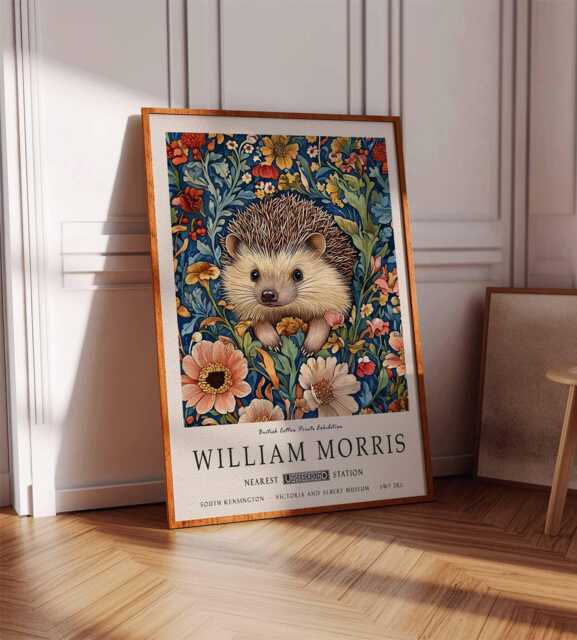 William Morris Poster, Hedgehog Print, Animal Floral Botanical Decor, Kew Gardens Art, Wall Art - image 1