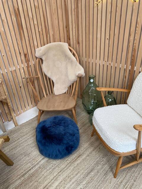 French Navy Genuine Sheepskin Pouf, Footstool, British Made By Hand, Ethically Sourced - image 1