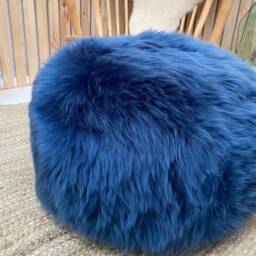 French Navy Genuine Sheepskin Pouf, Footstool, British Made By Hand, Ethically Sourced - thumbnail 2
