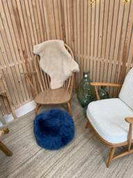 French Navy Genuine Sheepskin Pouf, Footstool, British Made By Hand, Ethically Sourced - thumbnail 1