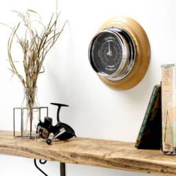 Tabic Prestige Tide Clock With Jet Black Dial, Mounted On A Solid English Oak Mount, Chrome Plated Brass Tideclock, Handmade in England - thumbnail 2