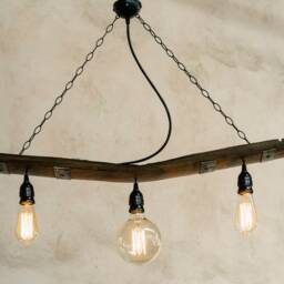 Rustic Pendant Light. Barrel Stave For 3 Lights - thumbnail 2