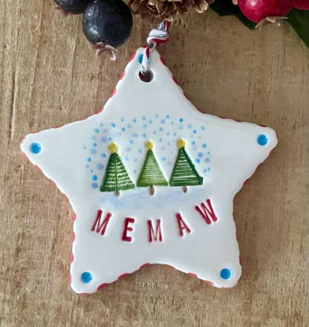 Handmade Ceramic Star Ornament Memaw Christmas Tree Gift - image 1