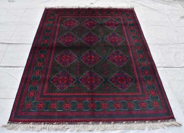 Handwoven Afghan Wool Rug Bukhara Khal Mohammadi, Geometric Design - 6.10x5.1 Ft - image 1