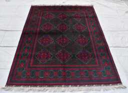 Handwoven Afghan Wool Rug Bukhara Khal Mohammadi, Geometric Design - 6.10x5.1 Ft - thumbnail 1