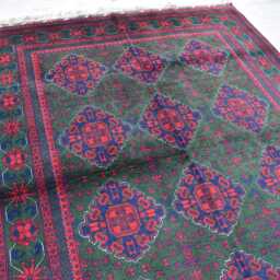 Handwoven Afghan Wool Rug Bukhara Khal Mohammadi, Geometric Design - 6.10x5.1 Ft - thumbnail 4