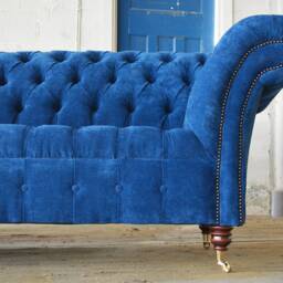 British Handmade Teal Blue Textured Velvet 4 Seater Chesterfield Sofa - thumbnail 2