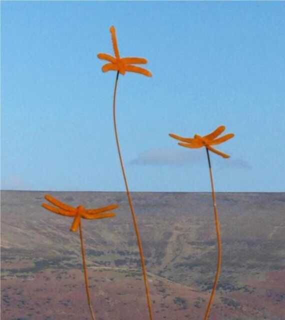 Rustic Metal Dragonfly Garden Sculpture Tall Handmade Steel Art Decoration - image 1