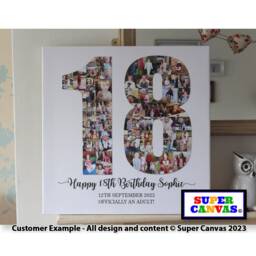 18Th Birthday Personalised Custom Number 18 Shape Photo Board Collage Framed Canvas Print Daughter Son Grandchild Friend Gift - thumbnail 1