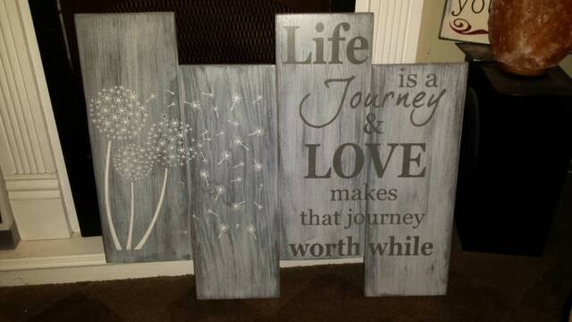 Life Is A Journey Love Makes The Worth While Sign Distressed Wood Wall Hanging Modern Farmhouse Decor Dandelion - image 1