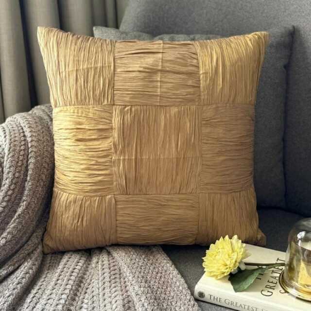 Gold Crushed Art Silk, Textured Patchwork Pattern, Modern Throw Pillow Cover/Euro Sham - Dreamy - image 1