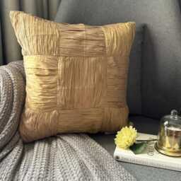 Gold Crushed Art Silk, Textured Patchwork Pattern, Modern Throw Pillow Cover/Euro Sham - Dreamy - thumbnail 3