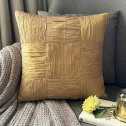 Gold Crushed Art Silk, Textured Patchwork Pattern, Modern Throw Pillow Cover/Euro Sham - Dreamy - thumbnail 1