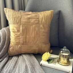 Gold Crushed Art Silk, Textured Patchwork Pattern, Modern Throw Pillow Cover/Euro Sham - Dreamy - thumbnail 2