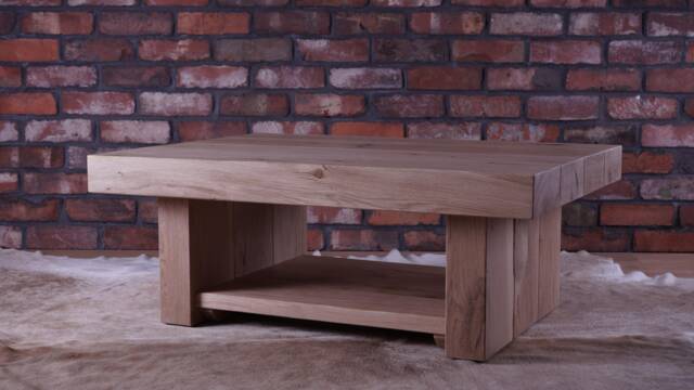 Hand-Crafted Chunky Oak Sleeper Coffee Table - Modern Rustic Living Room Furniture Clear Finish - image 1