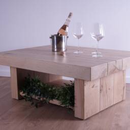 Hand-Crafted Chunky Oak Sleeper Coffee Table - Modern Rustic Living Room Furniture Clear Finish - thumbnail 2