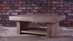 Hand-Crafted Chunky Oak Sleeper Coffee Table - Modern Rustic Living Room Furniture Clear Finish - thumbnail 1
