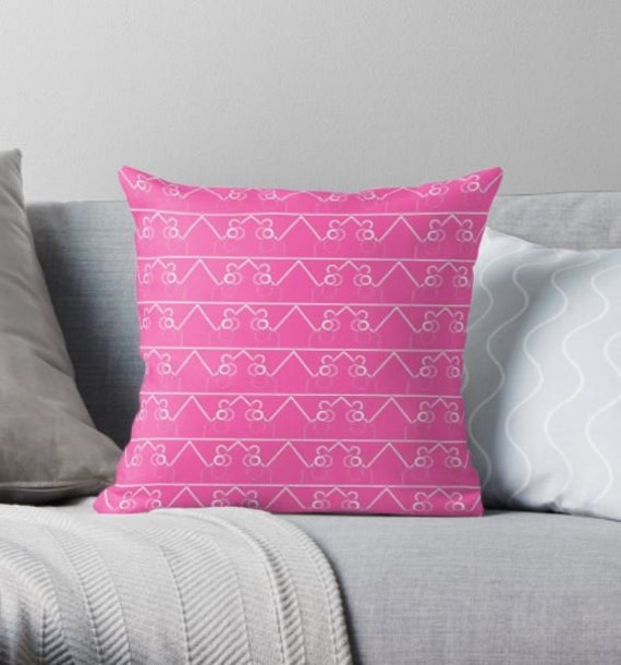 Modern Pillow, Pink & White Houses, Home Decor, Geometric Decorative Interior Design, Digital Art Pillow - image 1