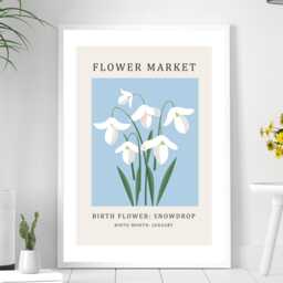Birth Flower Print January Snowdrop - Birthday Month Poster Botanical Wall Art Gift Idea A5 A4 A3 Framed Or Unframed - thumbnail 3