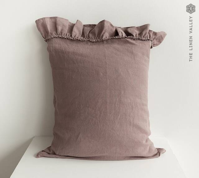 Rustic Rose Linen Pillow Sham With Ruffles - Wood Eu Ikea 20x24 - image 1