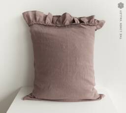 Rustic Rose Linen Pillow Sham With Ruffles - Wood Eu Ikea 20x24 - thumbnail 1