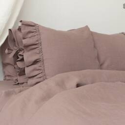 Rustic Rose Linen Pillow Sham With Ruffles - Wood Eu Ikea 20x24 - thumbnail 2