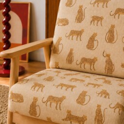 Upholstered Midcentury Modern Armchair - Cheetah Animal Print - thumbnail 2