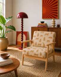 Upholstered Midcentury Modern Armchair - Cheetah Animal Print - thumbnail 1