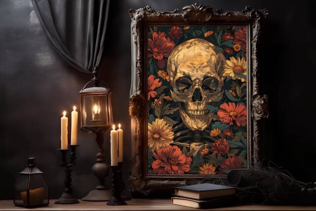 William Morris Skull Art Poster Gothic Floral Skeleton Print - image 1