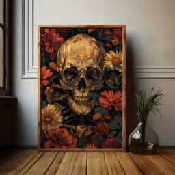 William Morris Skull Art Poster Gothic Floral Skeleton Print - thumbnail 3
