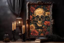 William Morris Skull Art Poster Gothic Floral Skeleton Print - thumbnail 1