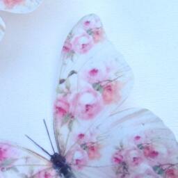 Shabby Chic Butterfly Wall Decor White & Pink Rose 3D Butterflies - Set Of 4 - thumbnail 3