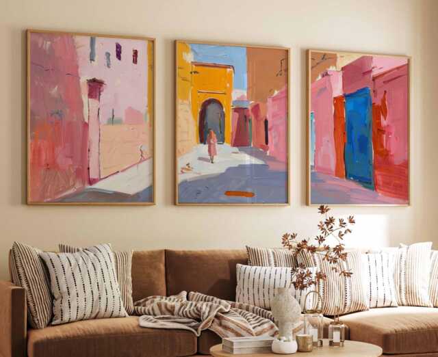 Set Of 3 Marrakech Posters, Morocco Wall Art Prints, Souks Decor, Moroccan Travel Print, Bohemian Gift - image 1