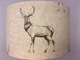 Stag Lampshade, Scottish Highlands Decor, Deer Lamp, Made To Order in Various Sizes & Linings, Rustic Linen Style Fabric