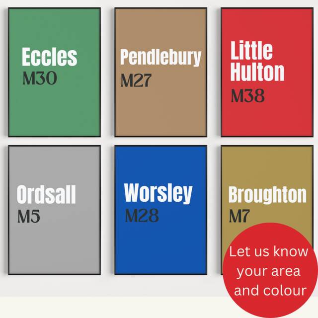 Salford Prints, Postcodes Wall Print, Gifts, Prints For People, Salfordian Places In - image 1