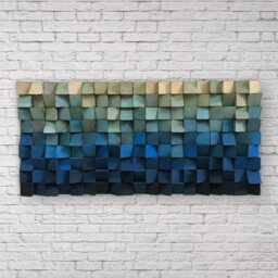 Reclaimed Pine Wood Wall Art - Blue Ombre Sound Diffuser - thumbnail 2