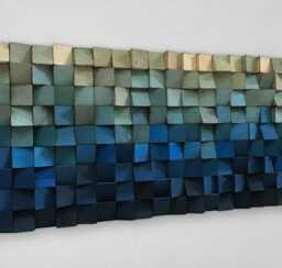 Reclaimed Pine Wood Wall Art - Blue Ombre Sound Diffuser - thumbnail 1
