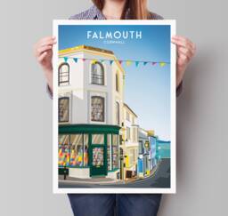 Falmouth Print - Cornwall Quay Street Art Print A3, A2, A1 - thumbnail 1