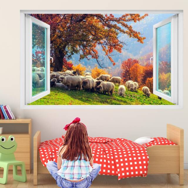 Sheep Plants Trees Autumn Wall Decal Sticker Mural Poster Print Art Home Office Farm Decor Ea15 - image 1