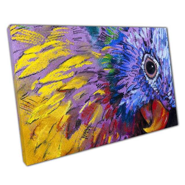Colorful Parrot Canvas Art Print Purple Blue Yellow Feathers Nature-Inspired Home Office Decor - image 1